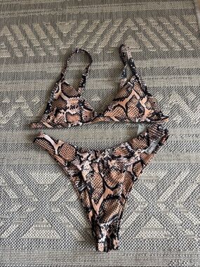 Shein Snake Print Two-Piece Bikini Set - Pink & Black